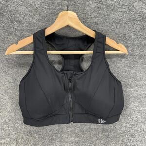 Yvette Activewear Sport Bra Women M Medium Black Full Zip Sleeveless Racerback